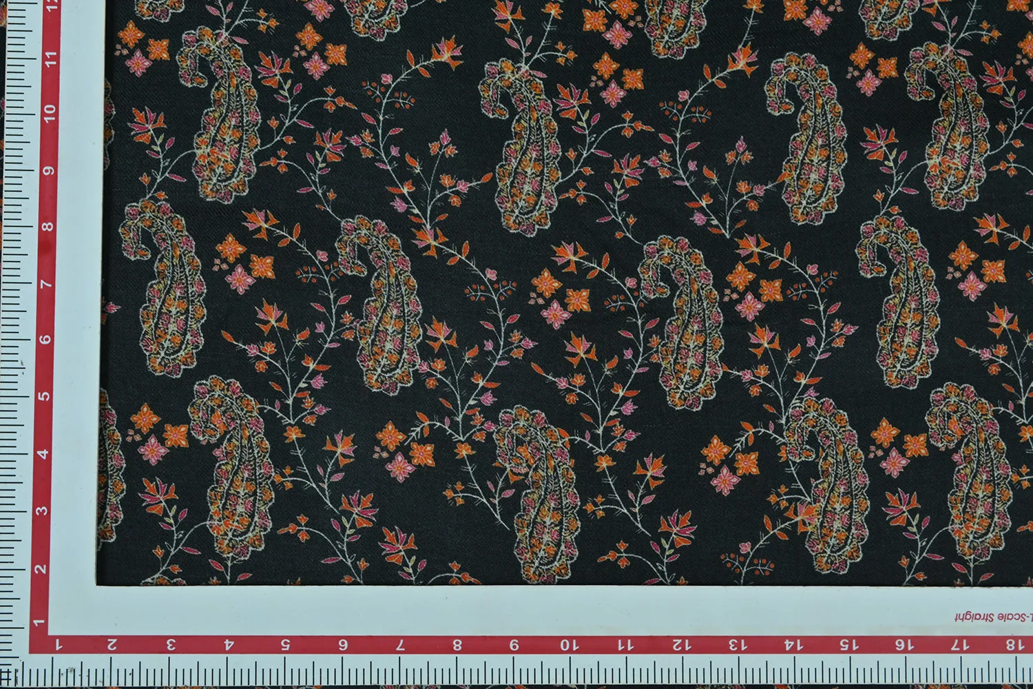 Black Base Paisley Printed Wool Fabric