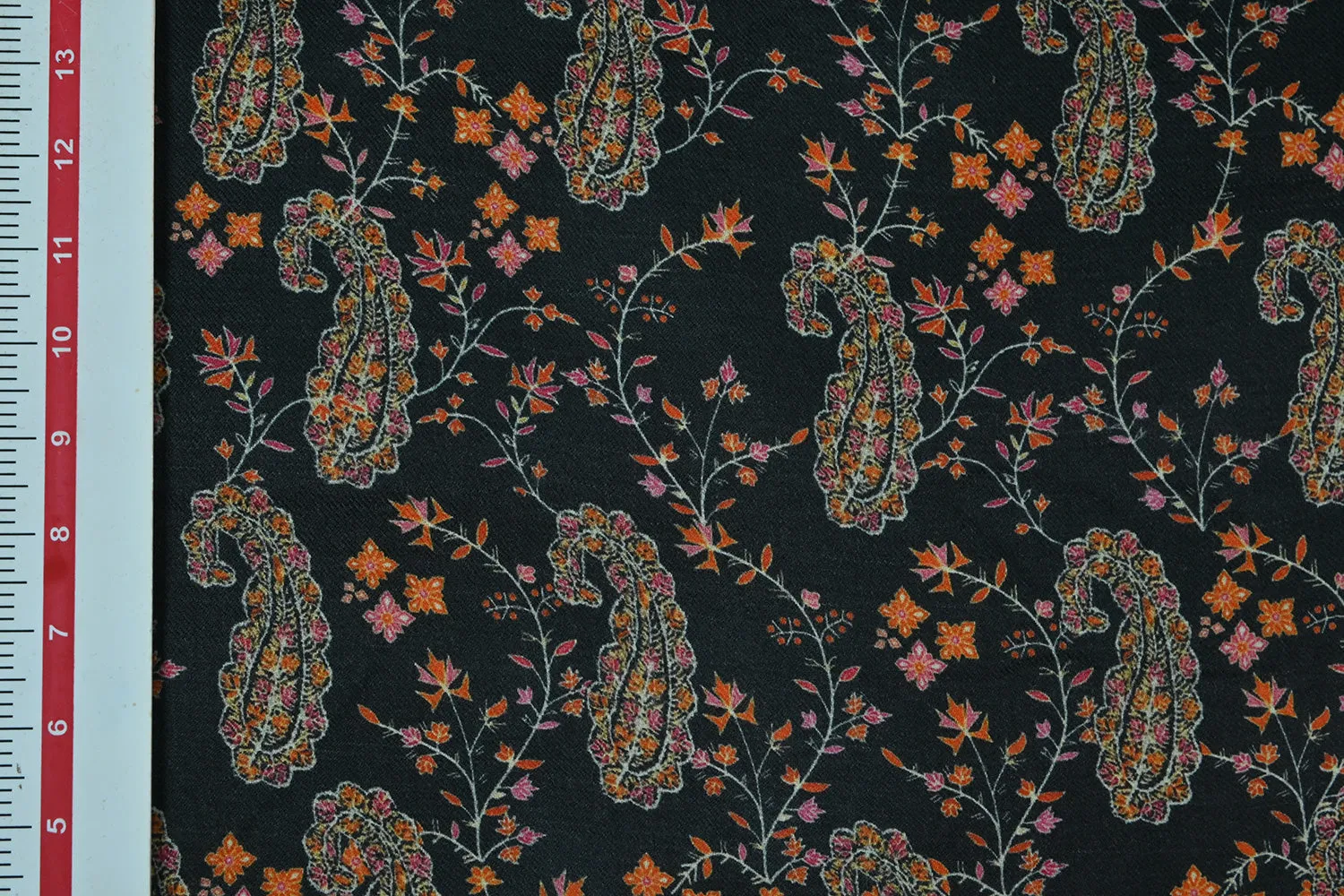 Black Base Paisley Printed Wool Fabric