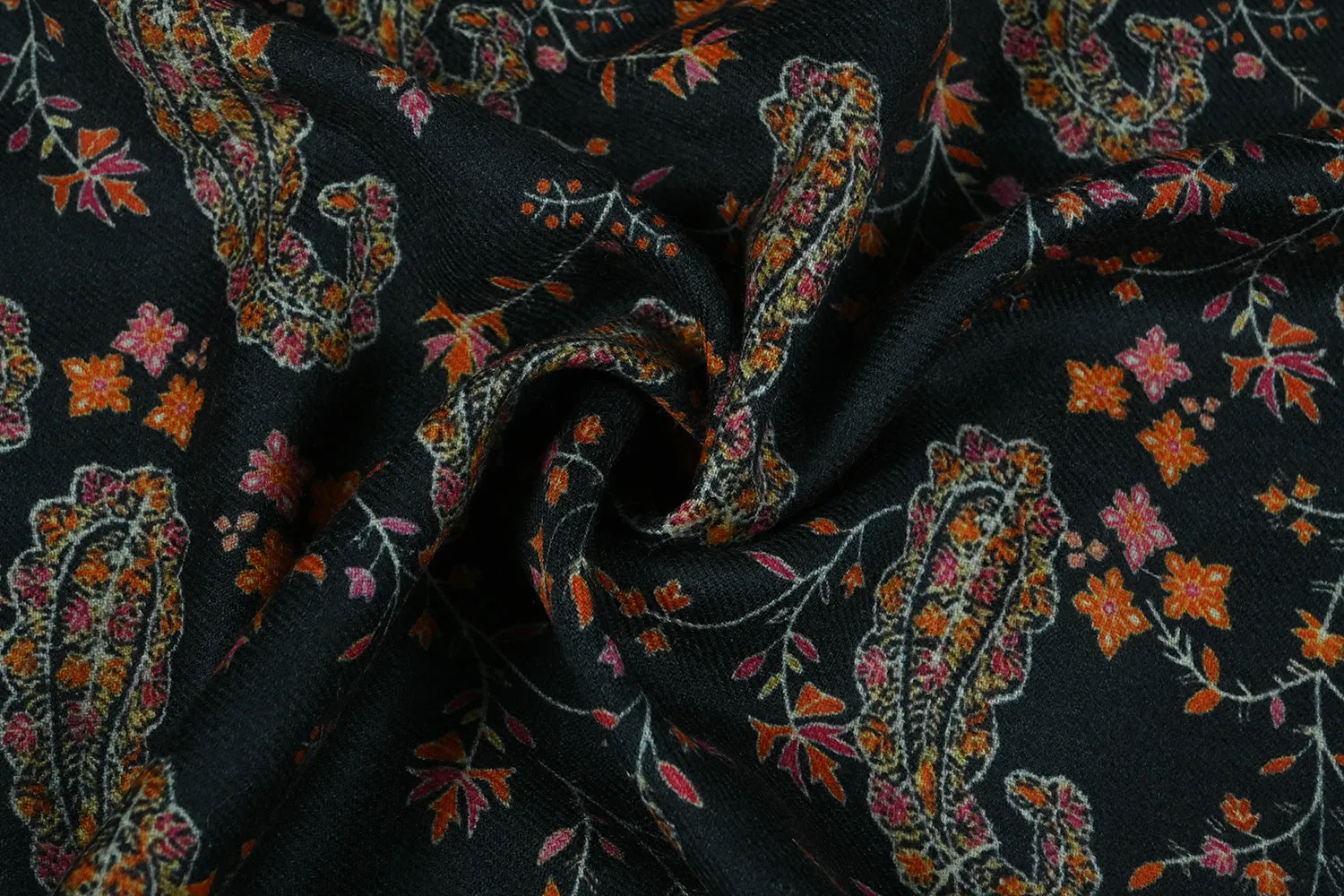 Black Base Paisley Printed Wool Fabric