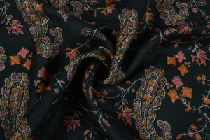 Black Base Paisley Printed Wool Fabric