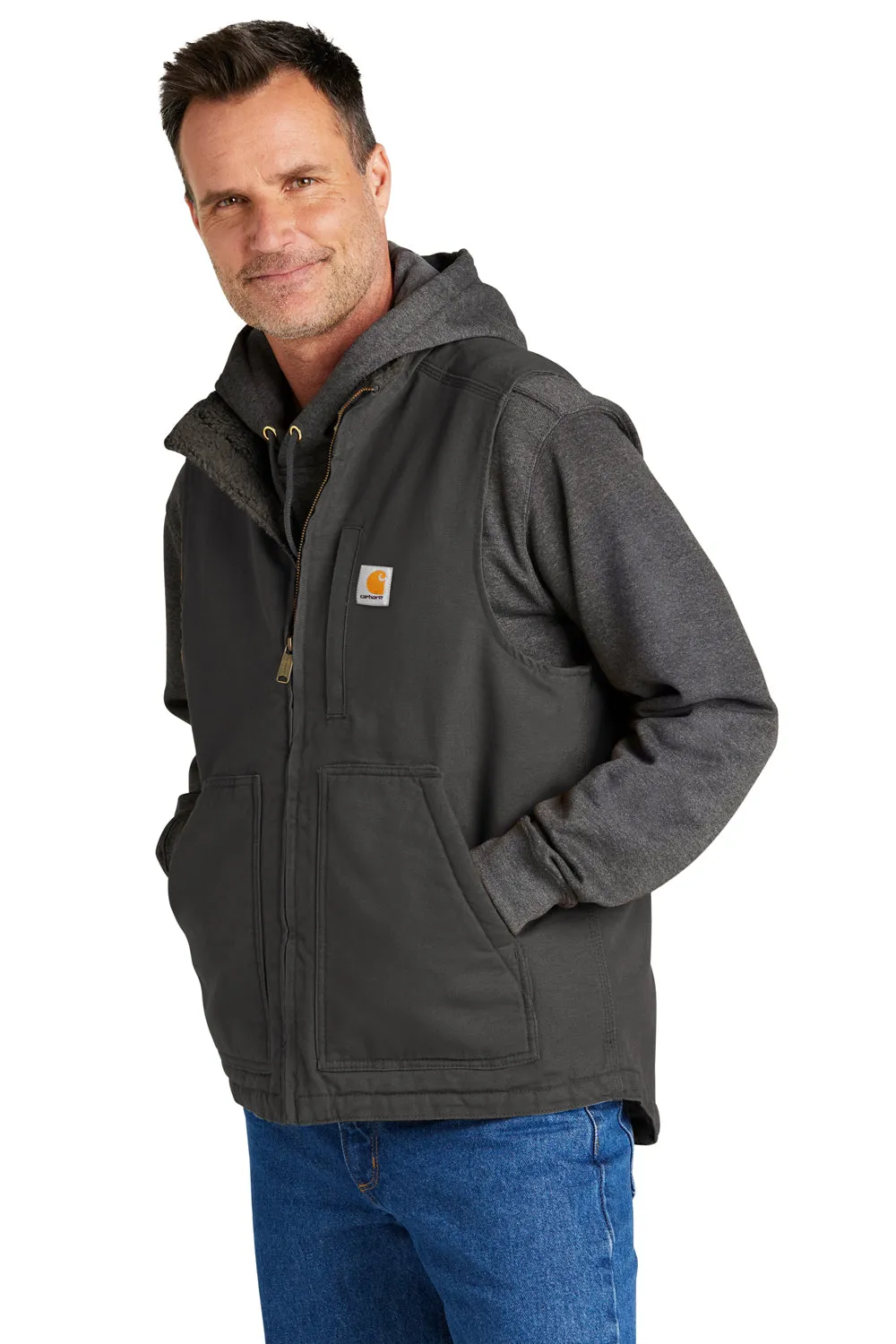 Carhartt Mens Sherpa Lined Mock Neck Full Zip Vest - Gravel Grey