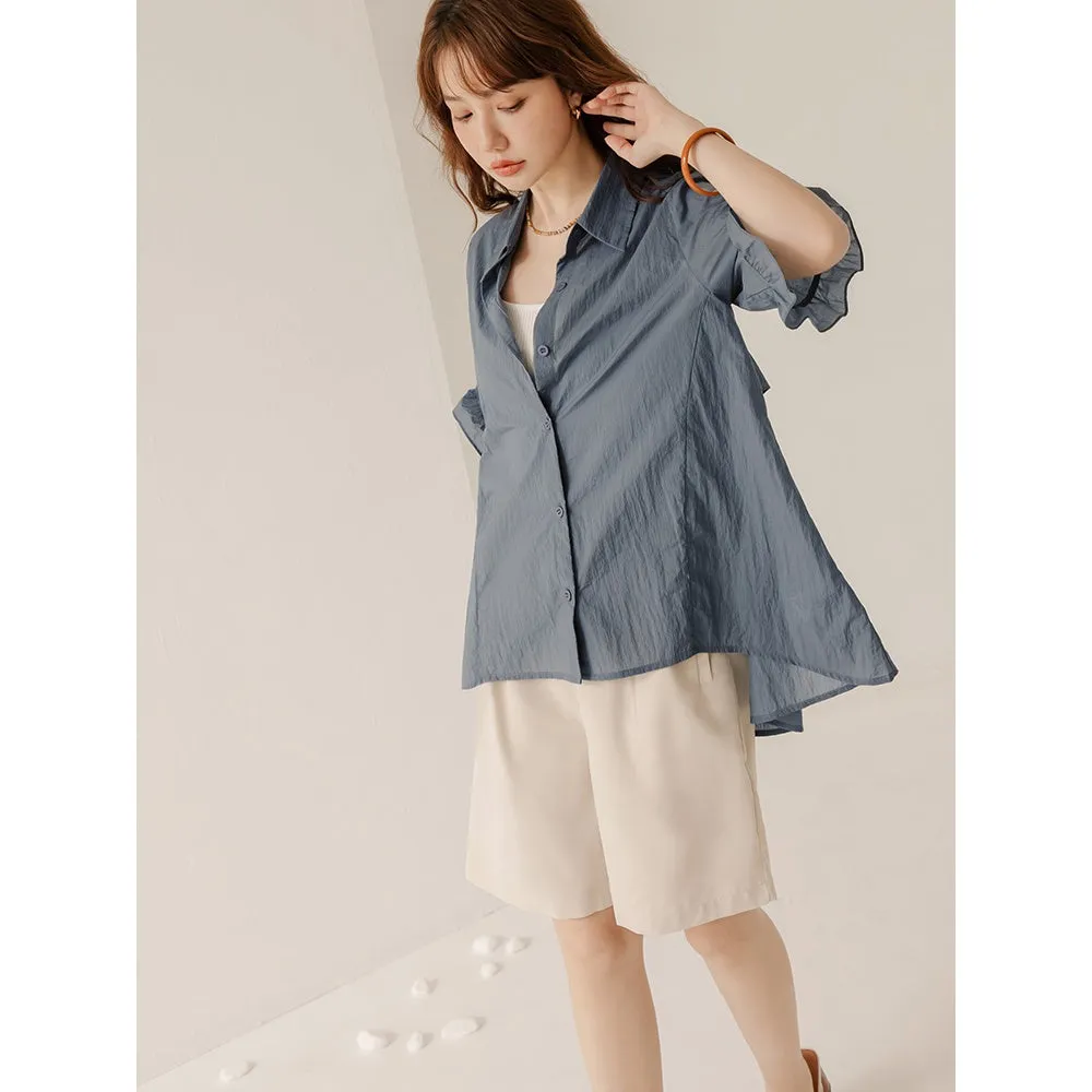 Casual Basic Lightweight Cooling Ruffle Button Shirt Top