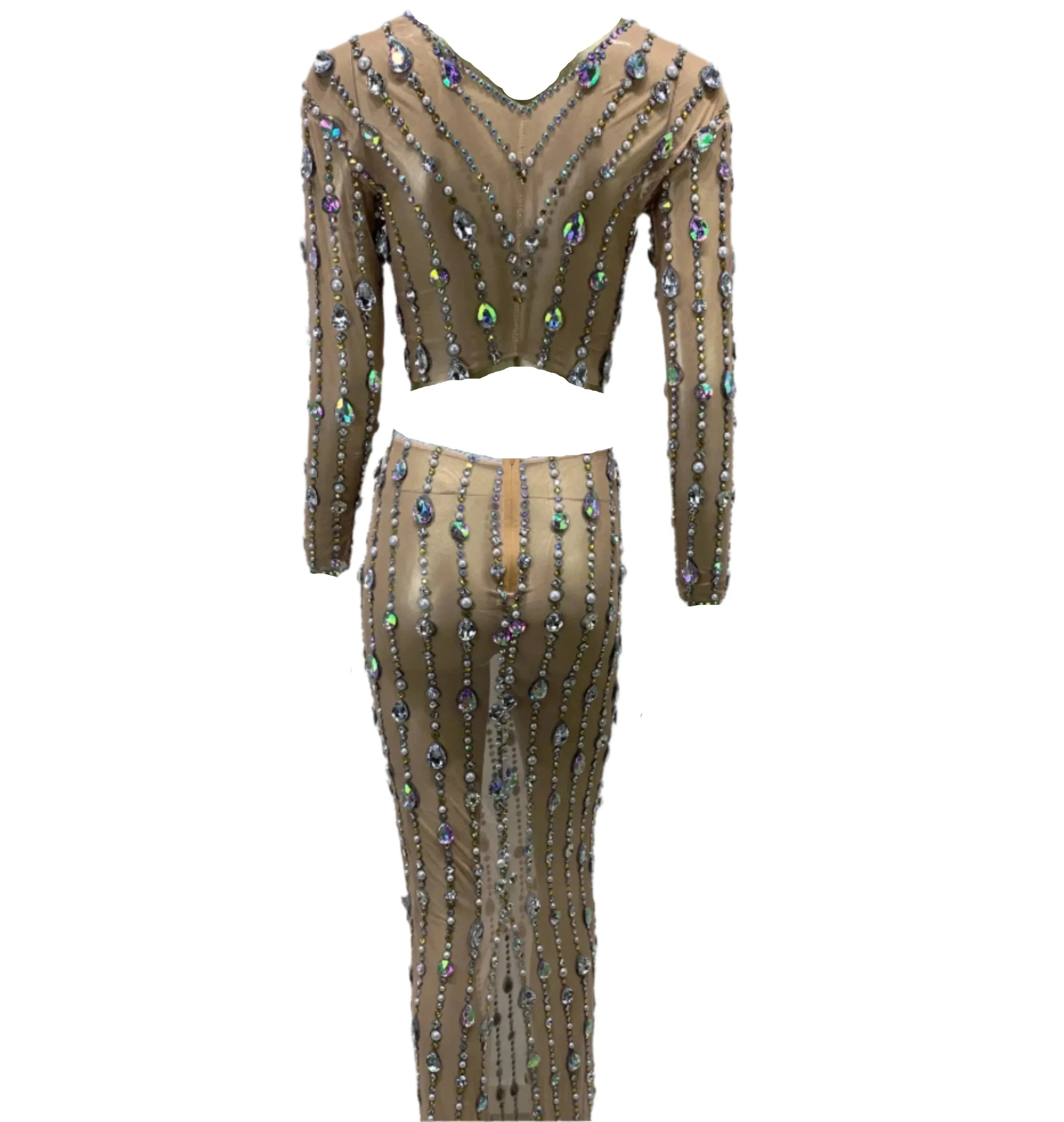 Crystal Striped Mesh Dress Set