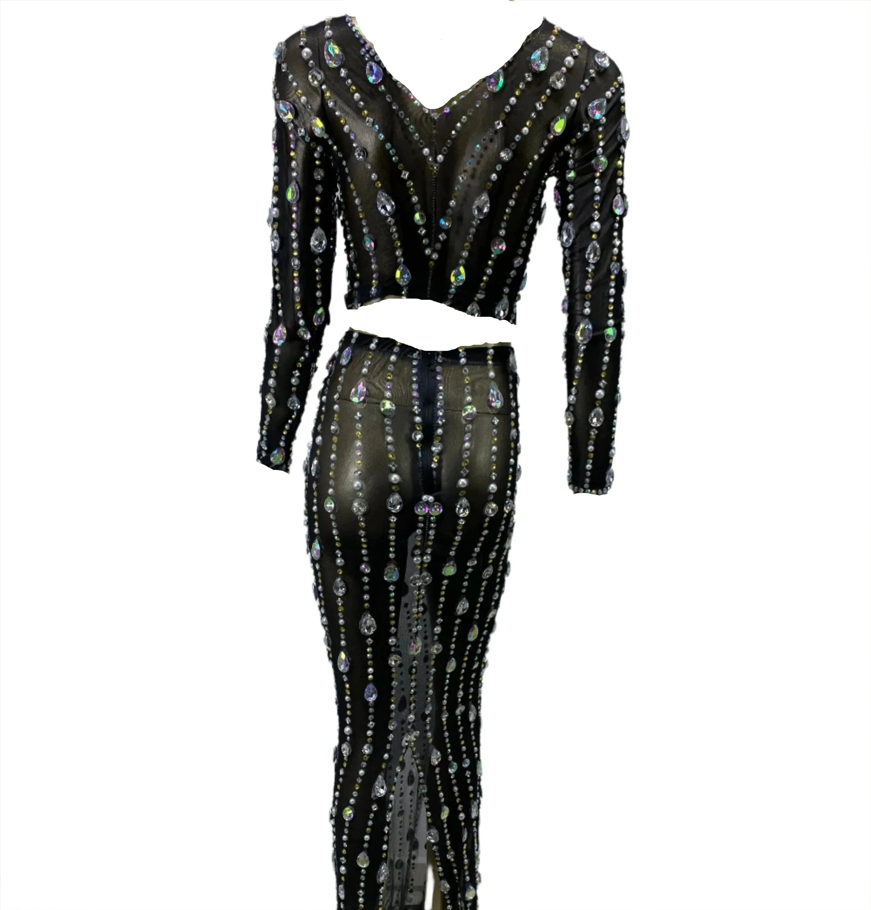 Crystal Striped Mesh Dress Set