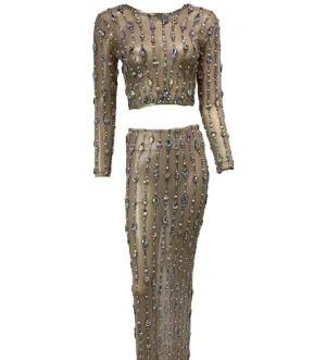 Crystal Striped Mesh Dress Set