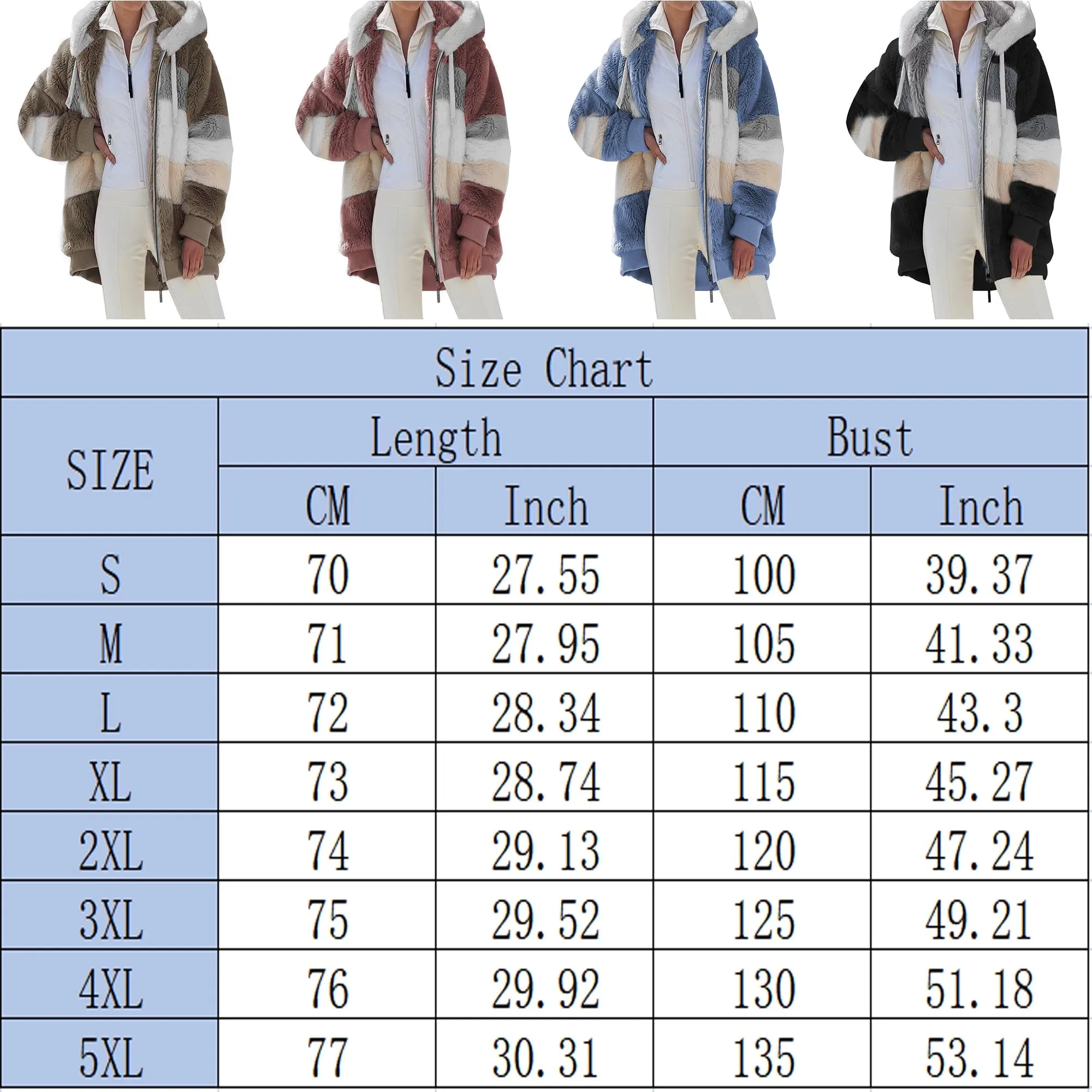 KZKR Winter Plush Coat for Women Color Block Long Sleeve Cardigan Casual Loose Fit Hooded Jacket Cover Ups Clothes