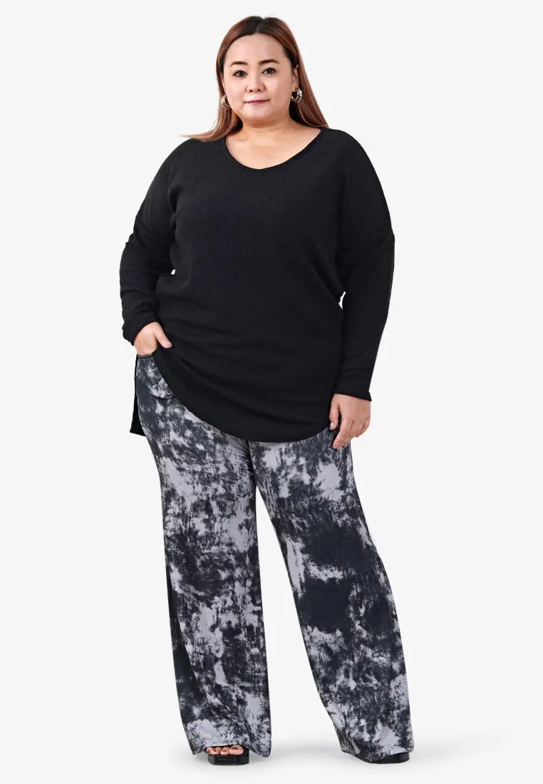 Louvenia Dye Print Ribbed Soft Pants - Black