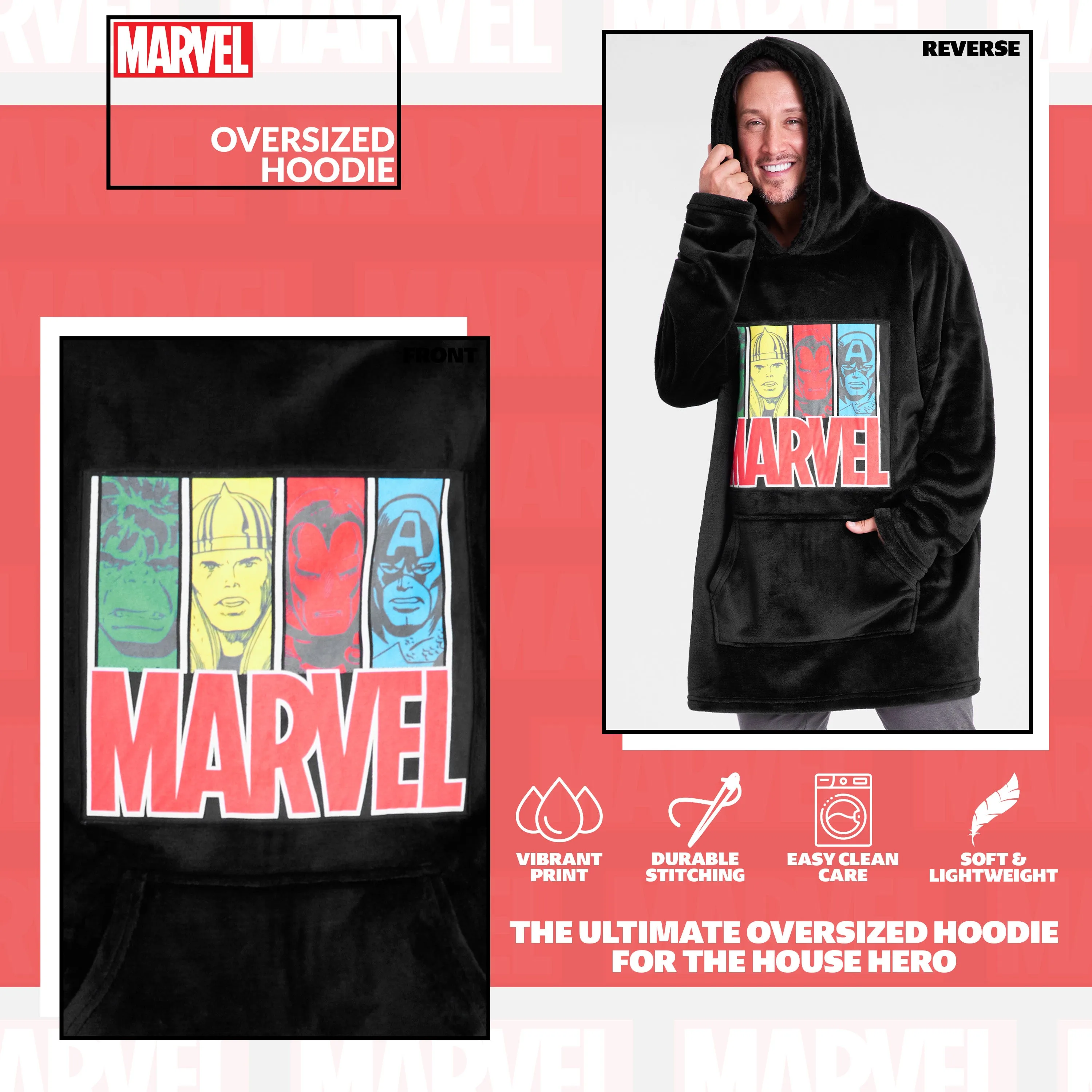 Marvel Mens Hoodies - Fleece Hoodie Blanket, Avengers Gifts for Men