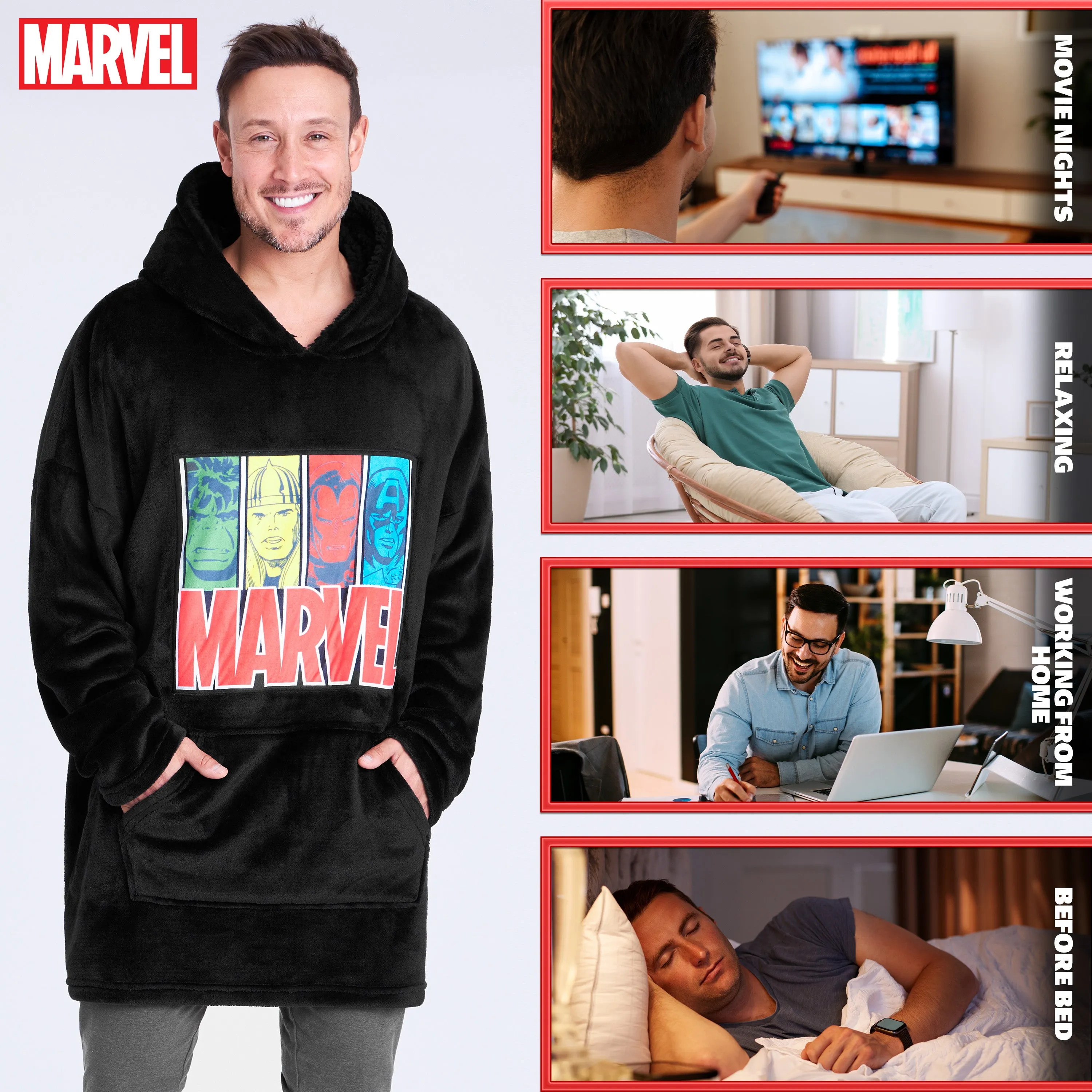 Marvel Mens Hoodies - Fleece Hoodie Blanket, Avengers Gifts for Men