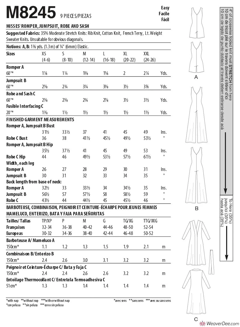 McCall's Pattern M8245 Misses' Romper, Jumpsuit, Robe & Sash