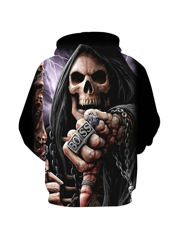 Men's Horror Boss Skull Graphic Print Hoodies
