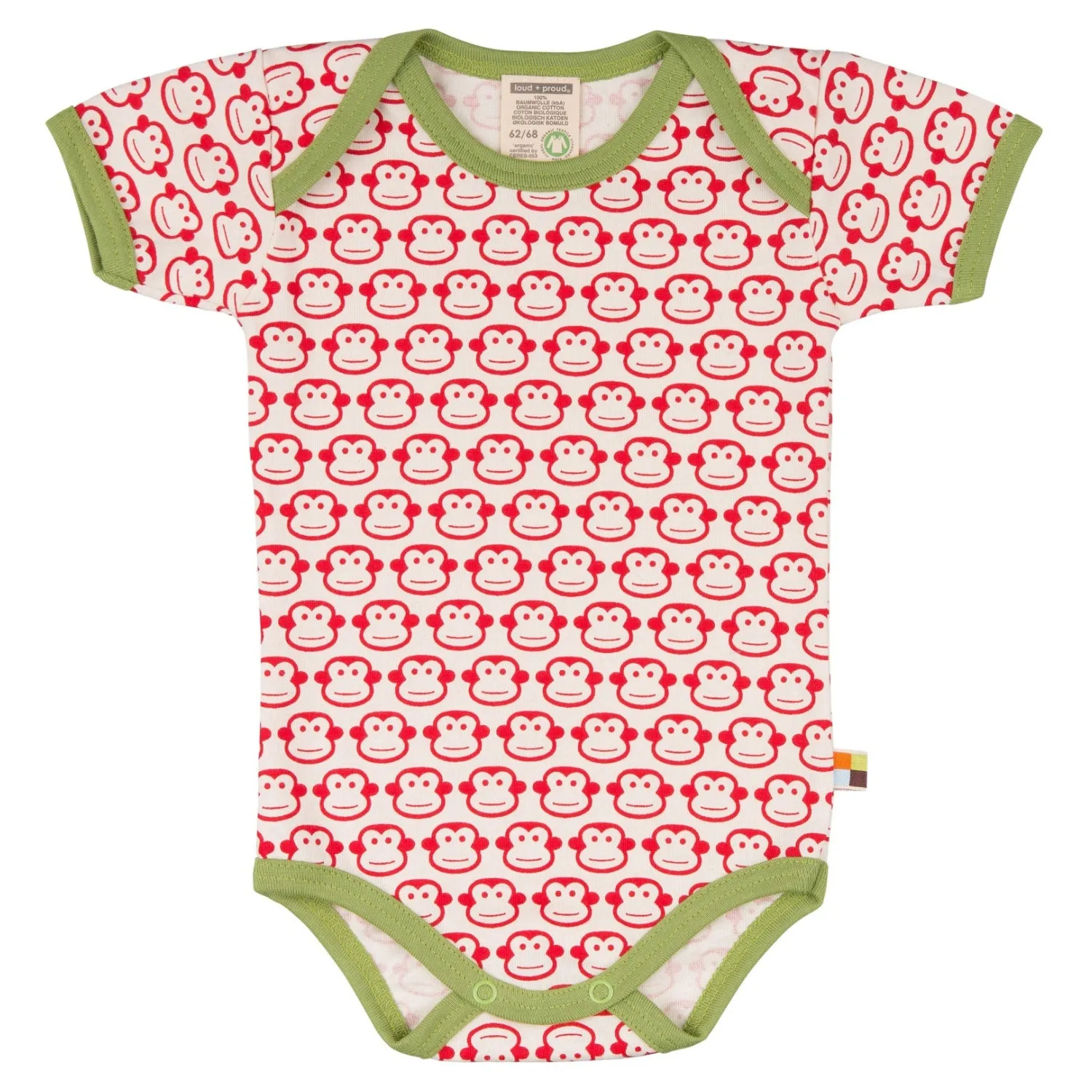 Monkey | Tomato Red | Short Sleeve Baby Bodysuit | GOTS Organic Cotton