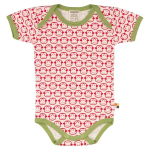 Monkey | Tomato Red | Short Sleeve Baby Bodysuit | GOTS Organic Cotton
