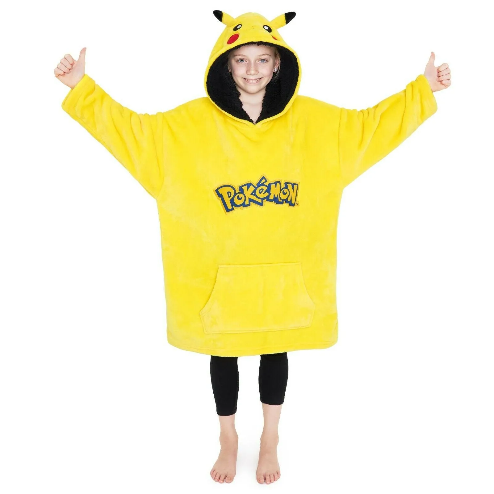Pokemon Hoodie for Boys, Pikachu Oversized Blanket Hoodie Kids, Fleece Poncho