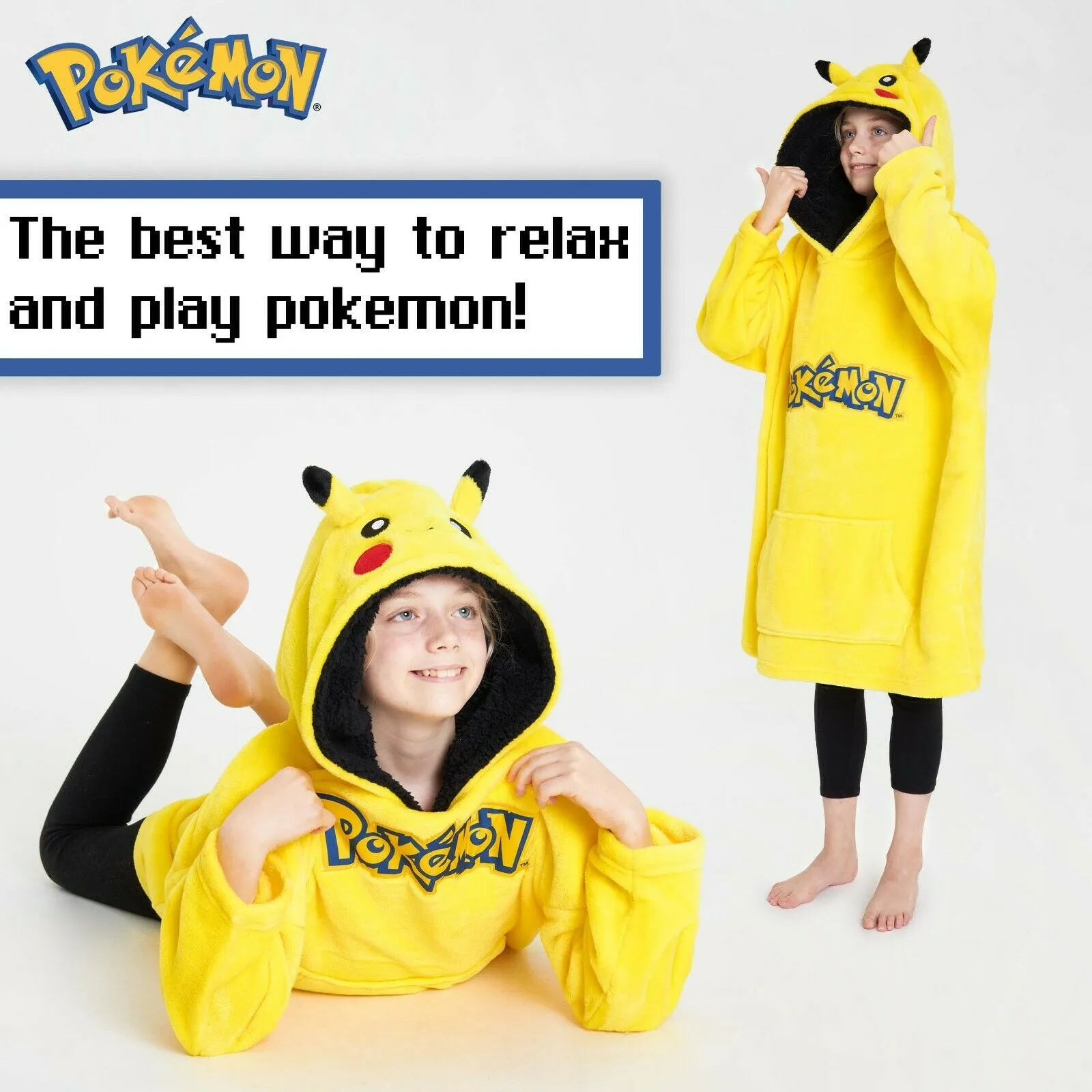 Pokemon Hoodie for Boys, Pikachu Oversized Blanket Hoodie Kids, Fleece Poncho
