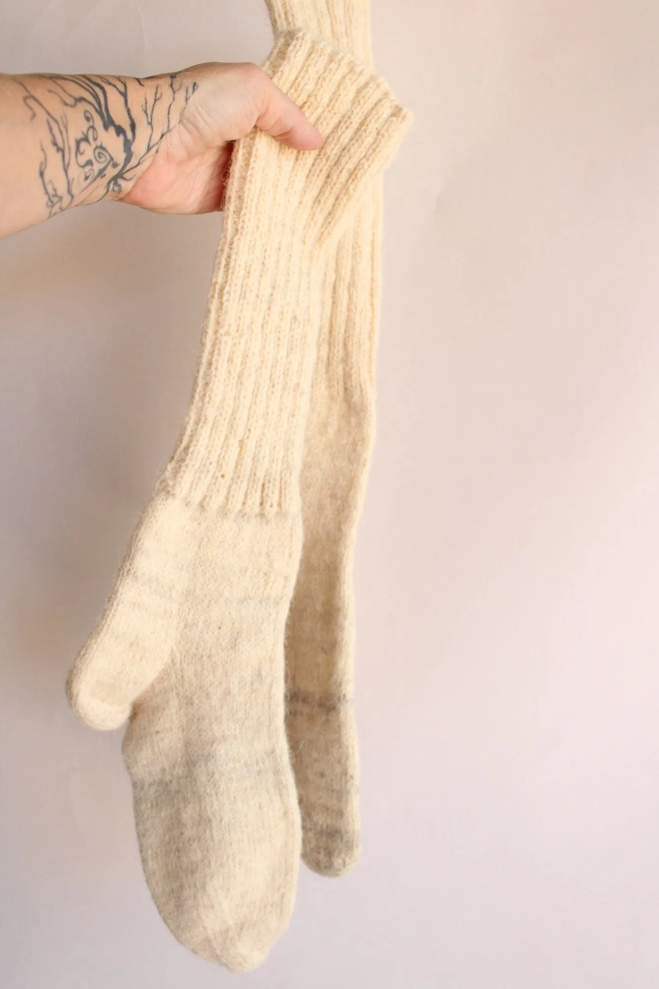 Vintage Ivory Knit Wool Socks